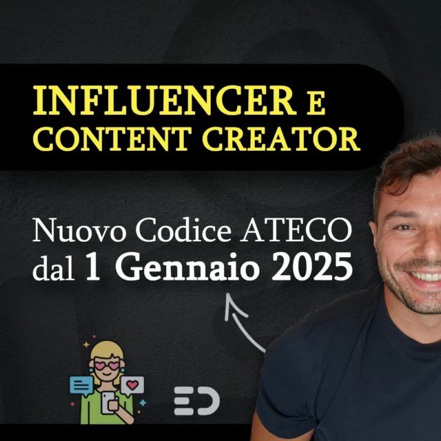 1° Gennaio 2025: Nuovo Codice ATECO per Influencers e Content Creators 🚀

➡️ www.easydigit.eu

#influencer #contentcreator #codiceateco #commercialista #commercialistaonline #partitaiva